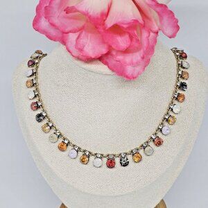 Ann Taylor Loft Crystal Rhinestone Collar Necklace Milti Color Confetti Gold Ton